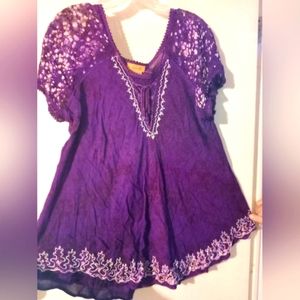 Sakkas Tie Dye Peasant Blouse w Sheer‎ Sleeves Plus Size